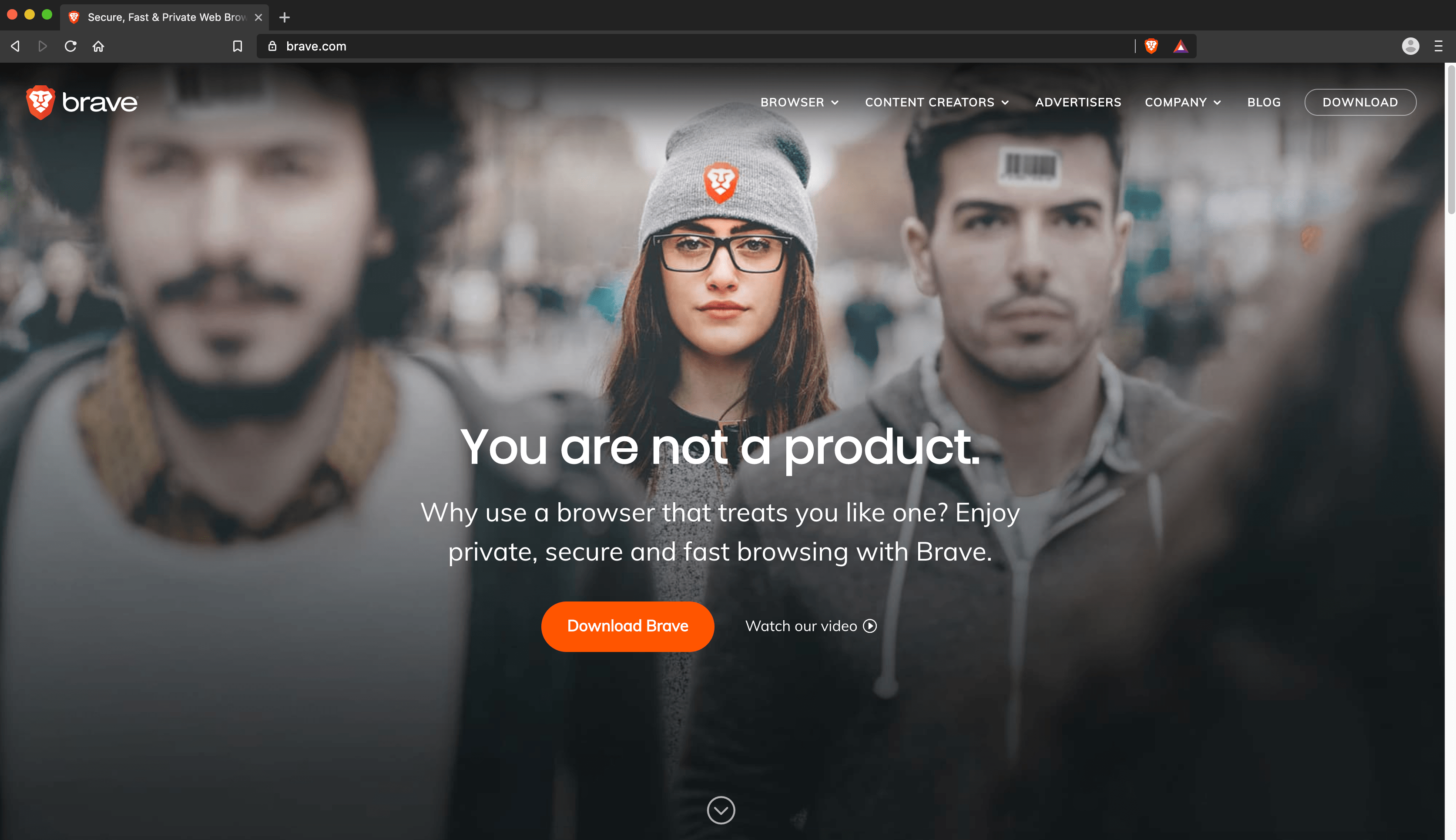Brave homepage on Brave browser