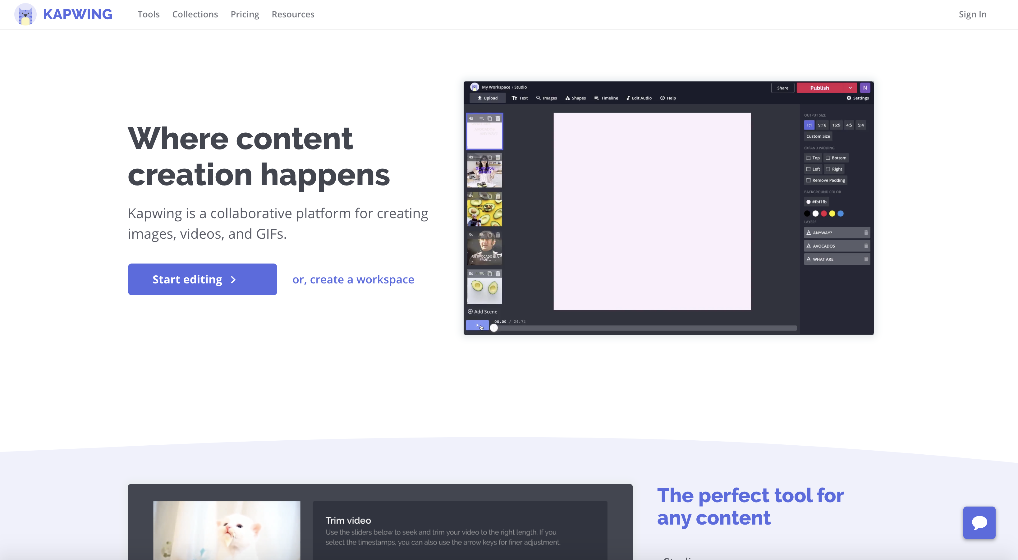 Kapwing website homepage
