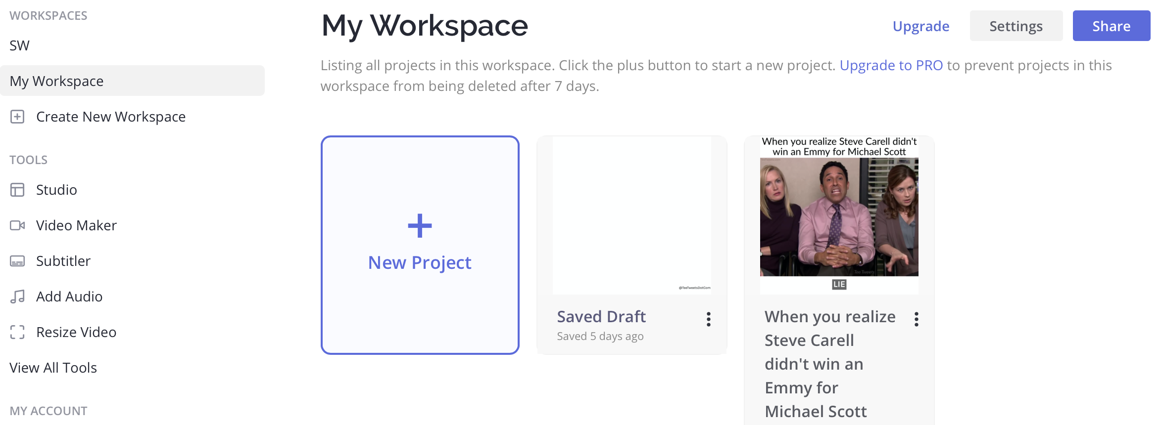 An example of a workspace within Kapwing