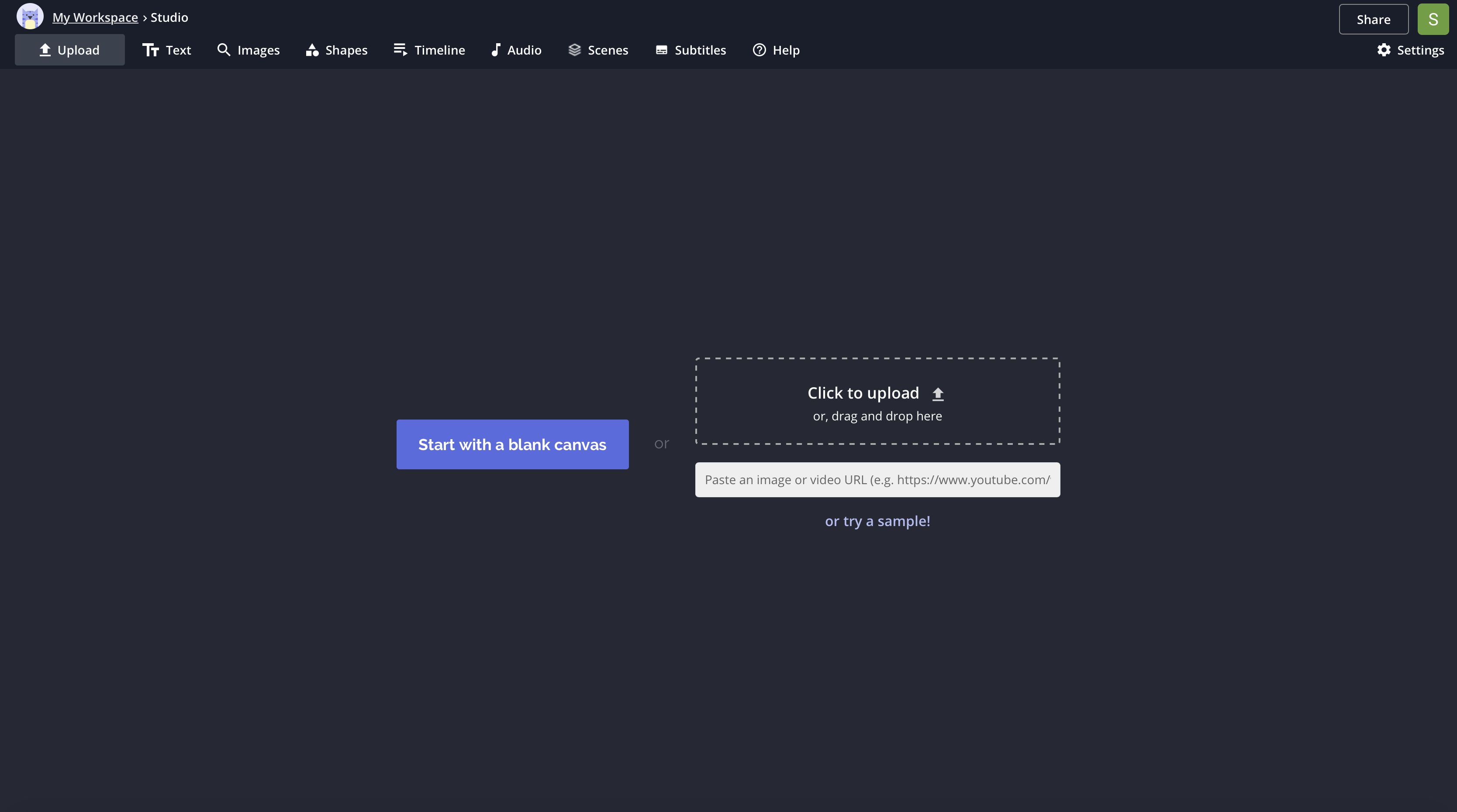 The Kapwing studio user interface