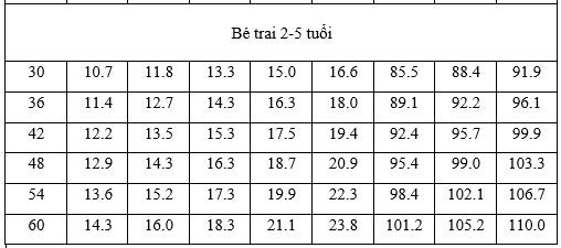 chiều cao cân nặng bé trai 2 -5 tuổi