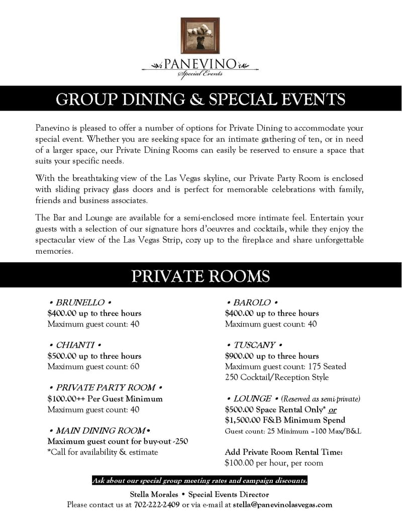 Group Dining Menu Panevino Italian Grill Best Italian Food in Las Vegas