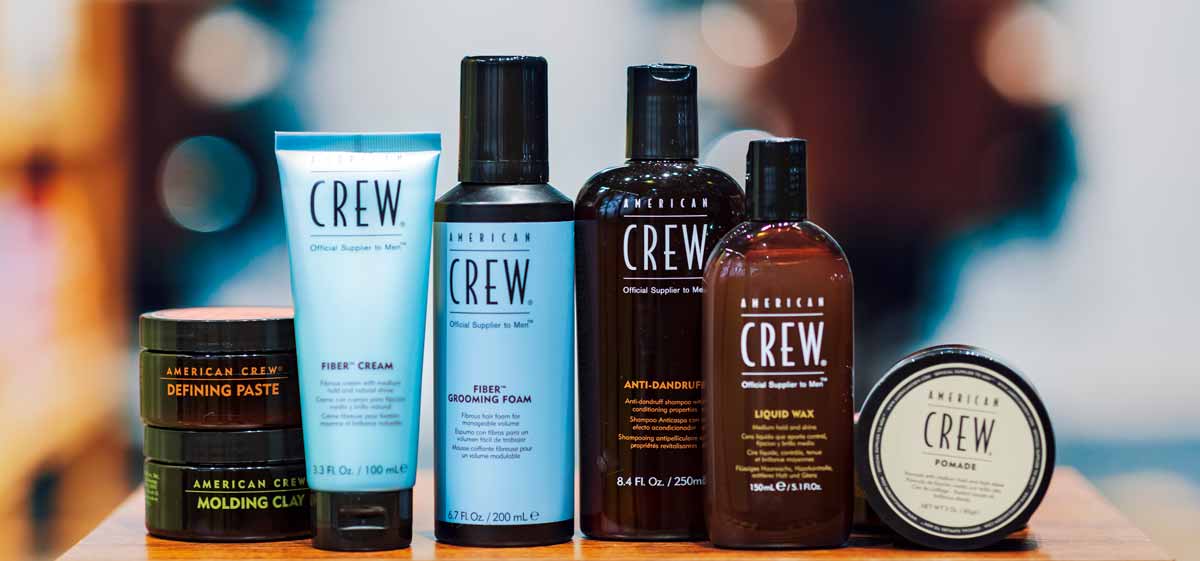 American Crew Products on the shelf in the barbershop