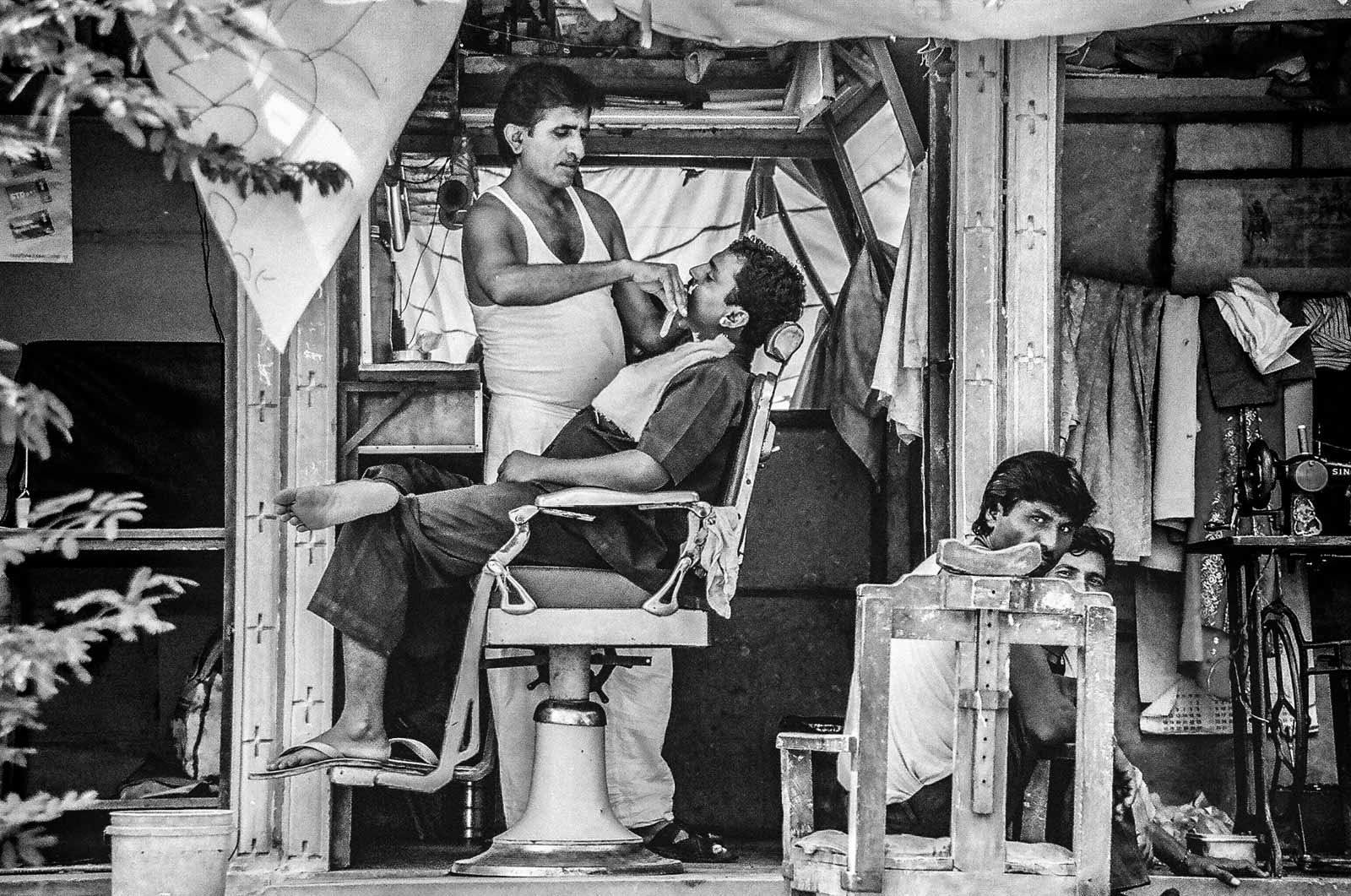 Barber working outdoors
