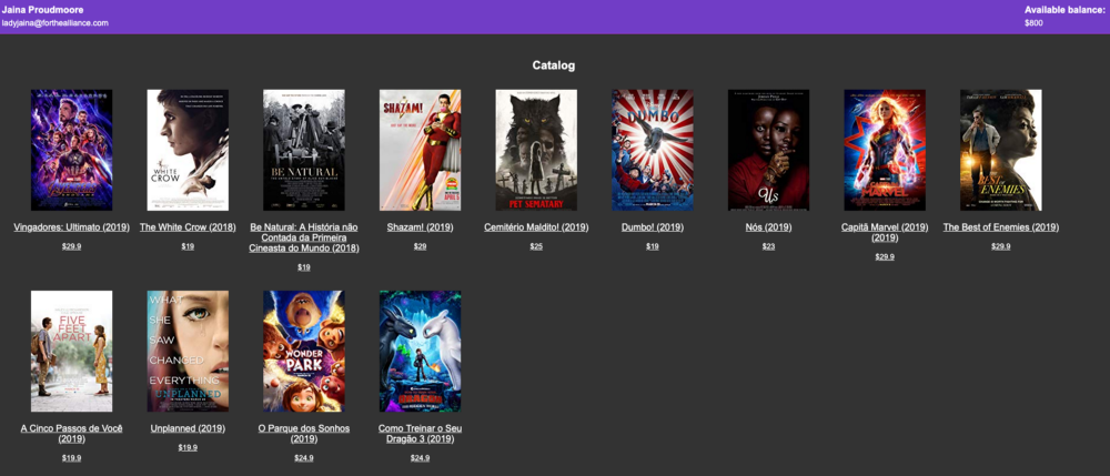 interface loja de filmes