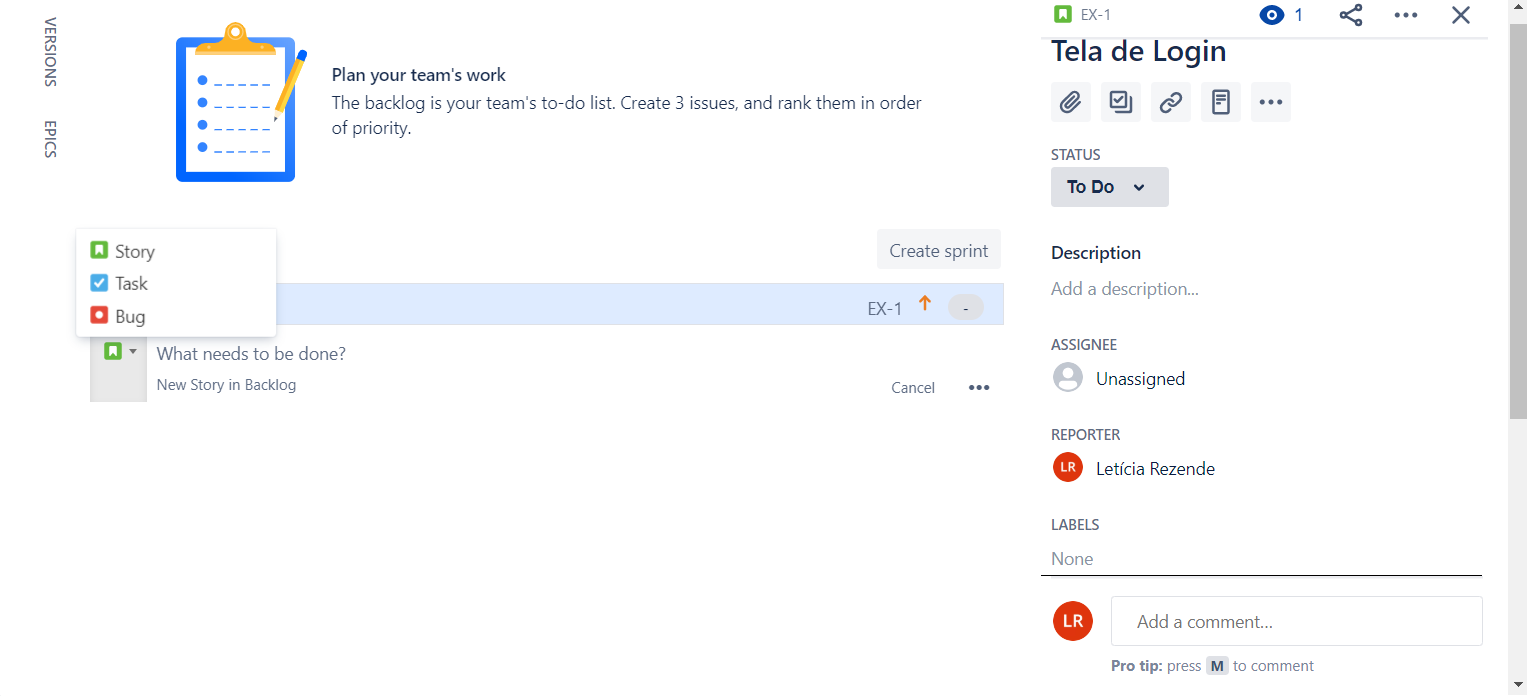 tela de login do jira