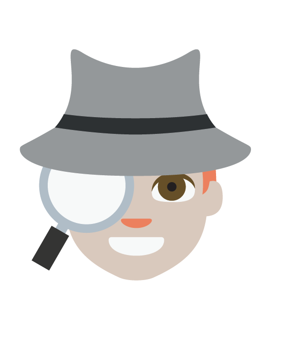The .TIBA emoji portraying an investigator, wearing a hat with a black ribbon and a magnifying glass