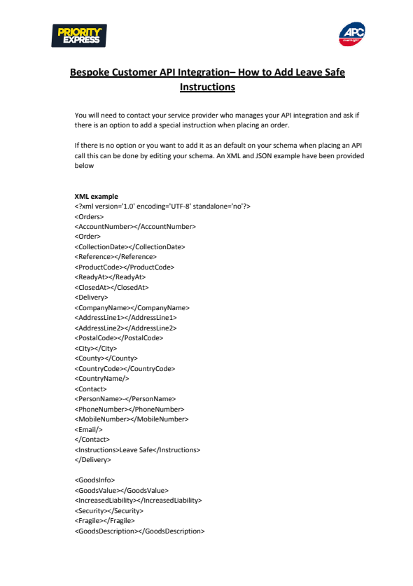 APC Bespoke Customer API Integration