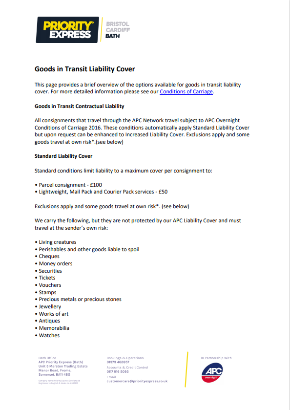 Transit Liability and Restricted Item List
