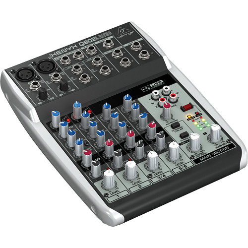 The Behringer Xenyx Q802USB is a great entry-level mixer for handling your podcast sound before it goes into your computer.