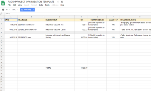Tape Tracker with notes about which quotes may be used