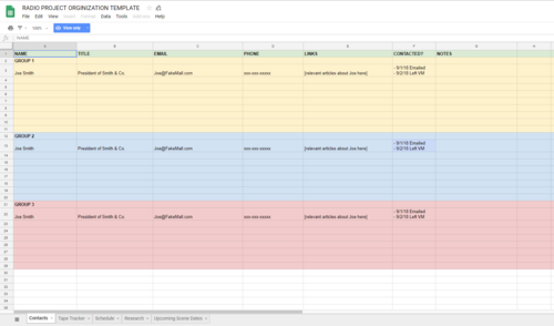 Contact list, separated by organization/company affiliation