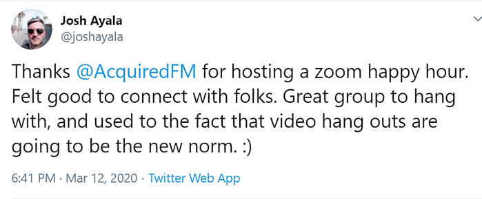 Listeners loved the chance to connect with the Acquired community virtually