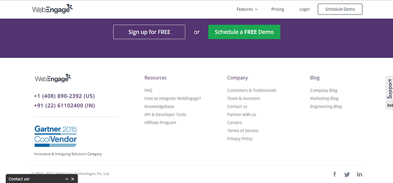 saas website design homepage elements of webengage