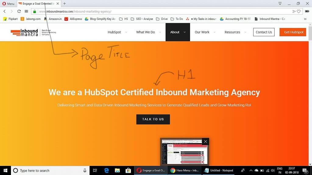 page title and H1 on a webpage
