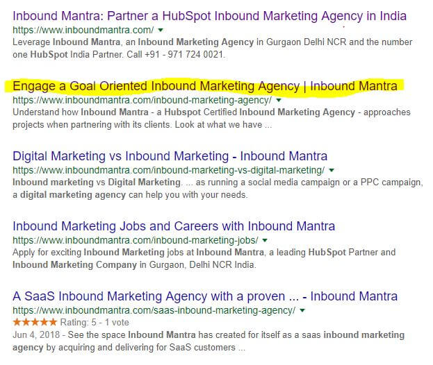 serp results for keyword inbound marketing agency