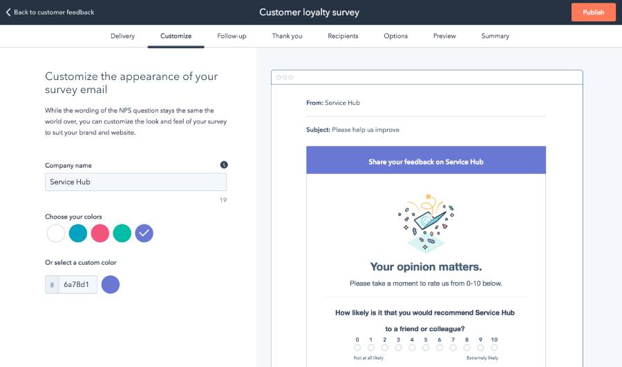 HubSpot service hub survey