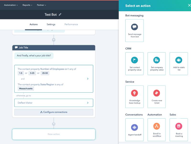 HubSpot service hub conversation bot
