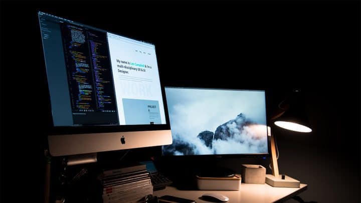 website development code with a desktop