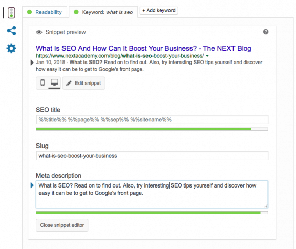 What is SEO - Yoast meta editor