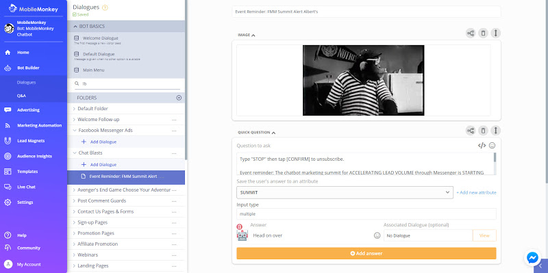 how to make facebook messenger chatbot using mobile monkey