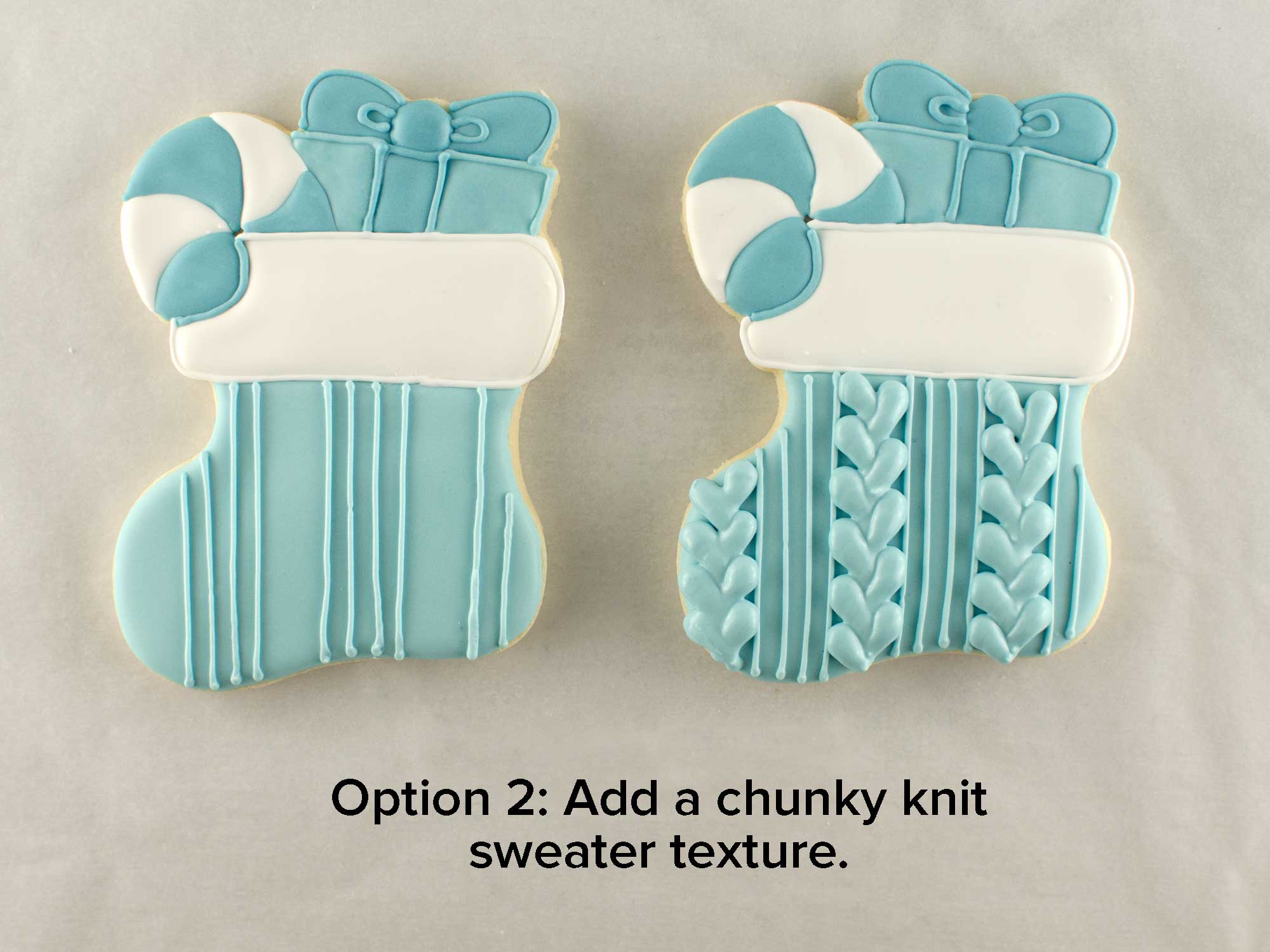 Christmas Stocking cookies with knit texture