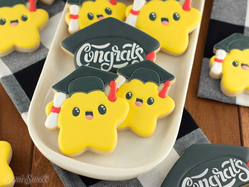 Royal Icing Graduating Star Cookies for Graduation