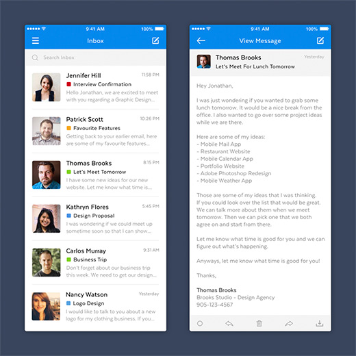 Project preview of Mobile mail app