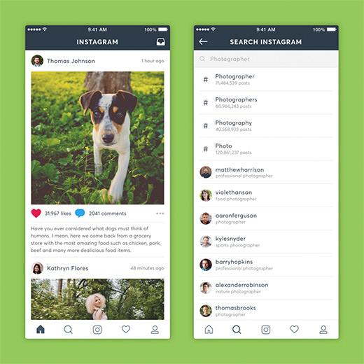 Project preview of Instagram redesign