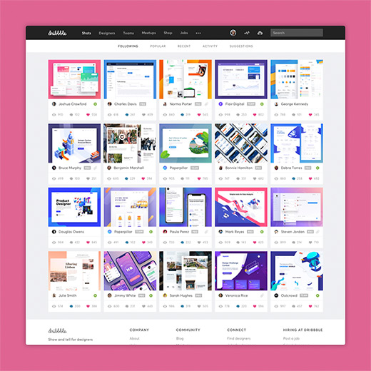 Project preview of Dribbble redesign