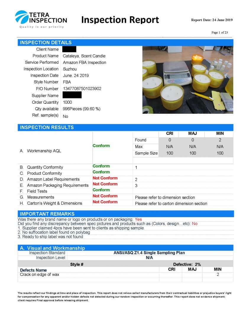 Amazon FBA Inspection Report