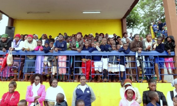 We were fortunate to have a sheltered dais for our sound equipment and some spectators, but many spectators had to sit in open terraces.