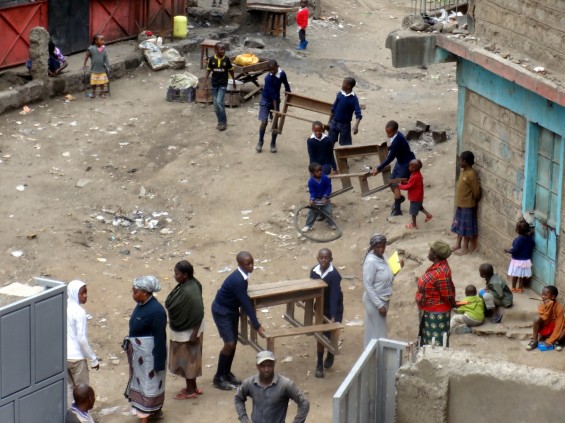 Excitement in the new neighborhood as the students arrive