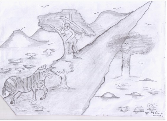 Artwork by 2016 Form 1 student, Diana. She says it is a drawing of God’s creation she experienced during a field trip to Lake Naivasha.
