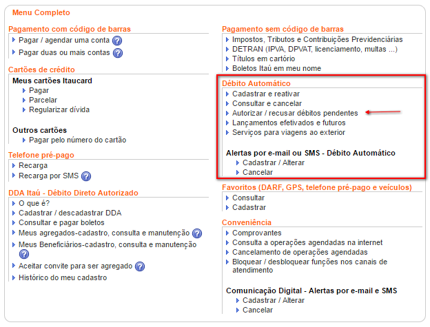 debito automatico internet banking itau 2
