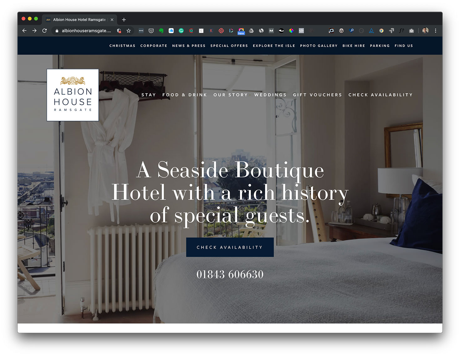 Screenshot of the Albion House Ramsgate website home screen