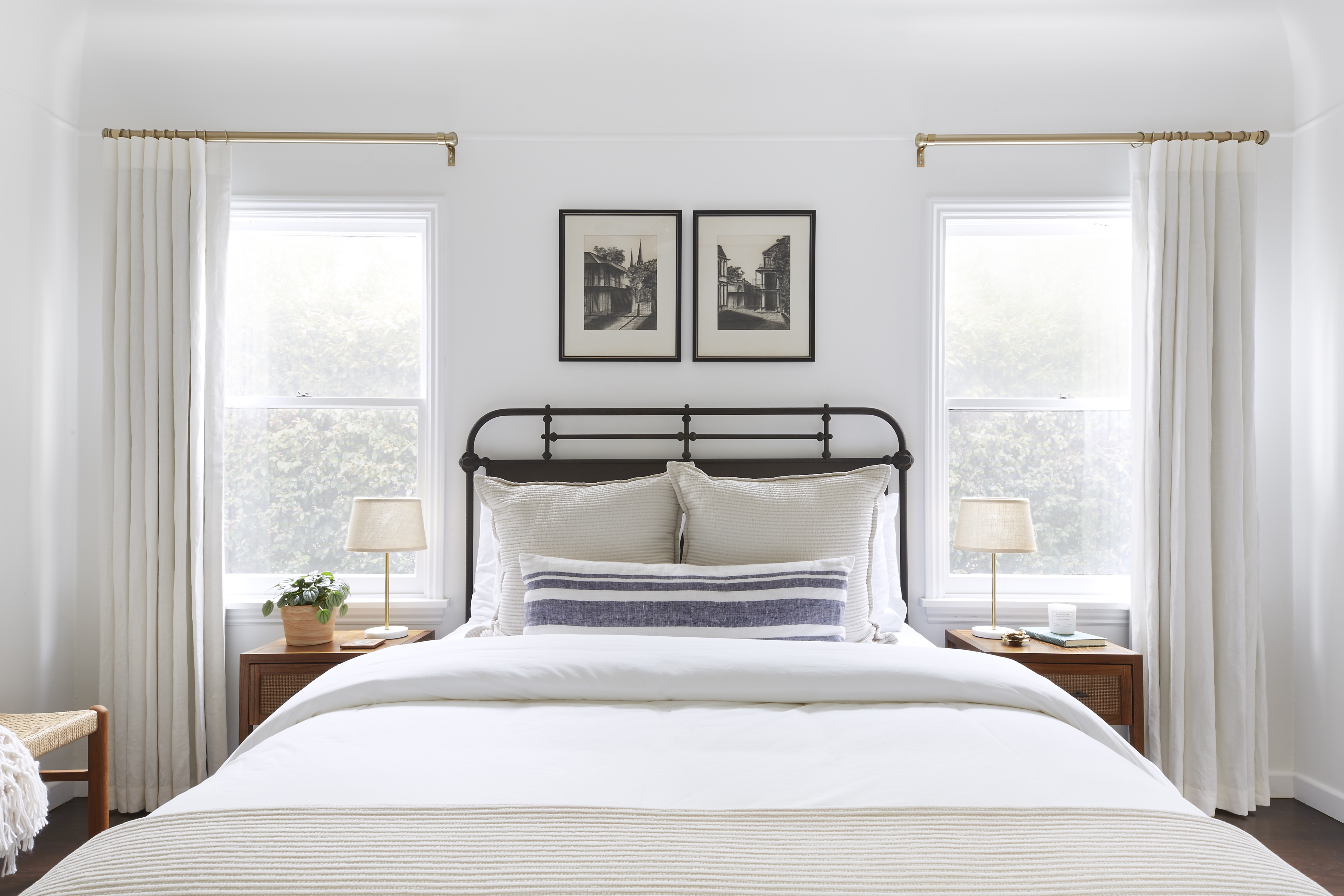 This modern master bedroom feels like a sleep sanctuary with Everhem’s neutral linen drapes
