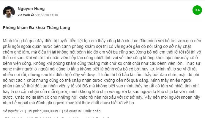 Thực hư phòng khám nam khoa Thăng Long có lừa đảo bệnh nhân không?