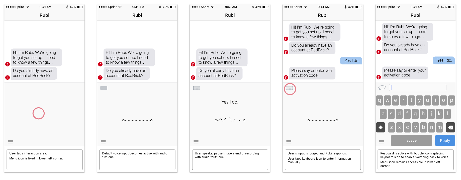 Wireframes for keyboard and voice input