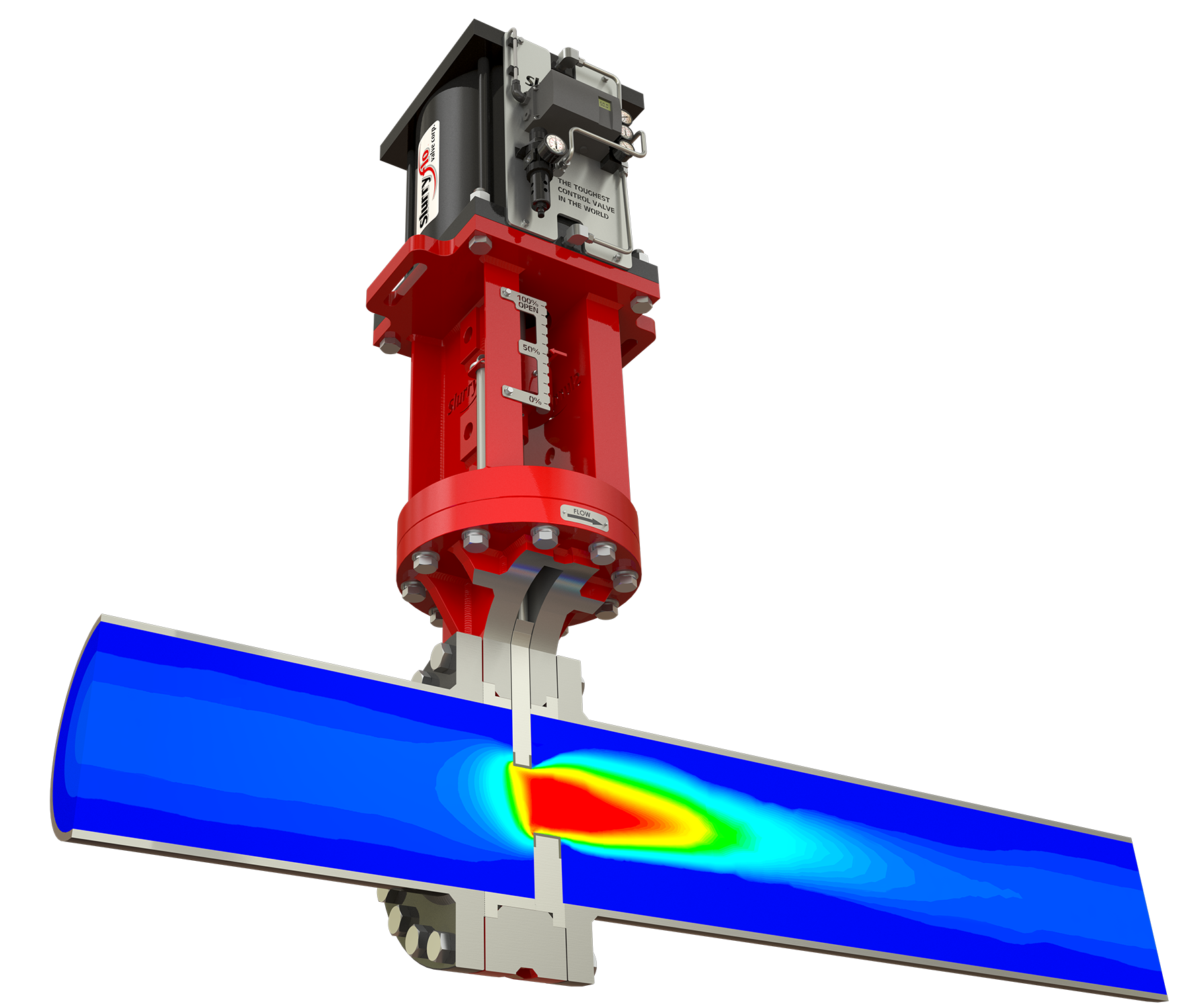 SlurryFlo Control Valves center abrasive slurry flow in pipes with a variable orifice gate,