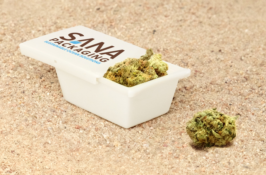 This option from www.sanapackaging.com is created from recycled plastic reclaimed from the ocean and features a lid that doubles as a a small rolling tray
