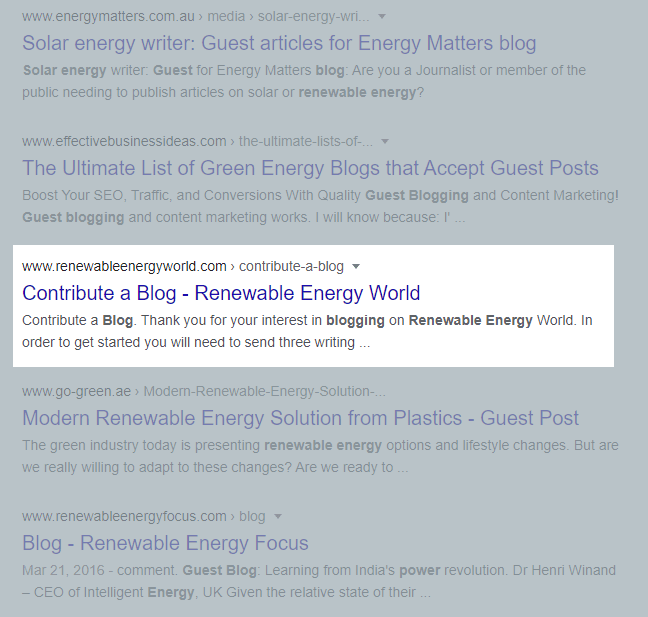 Renewable energy guest blog SERP