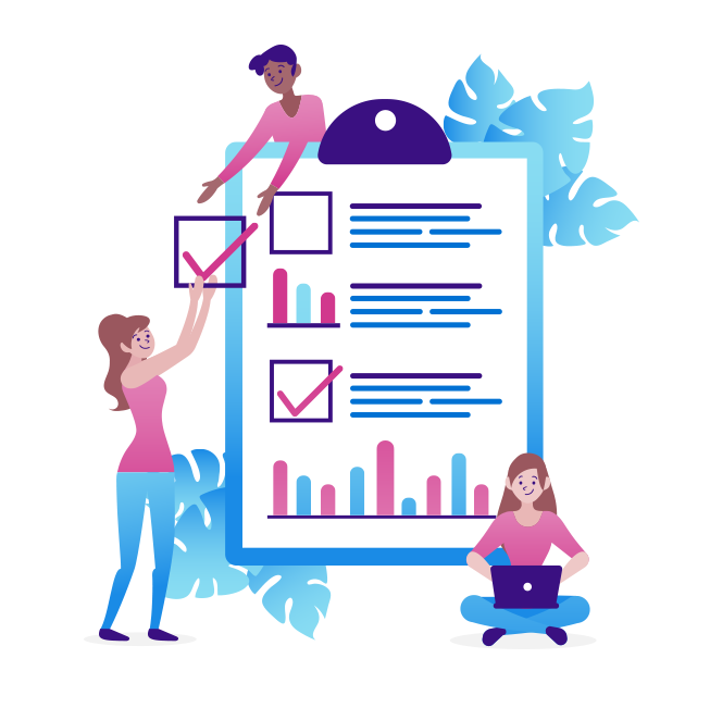 illustration of people building a clipboard