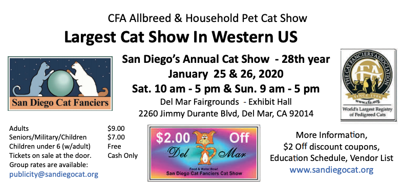 San Diego Cat Show 2020 "Food and Water Bowl XXX"