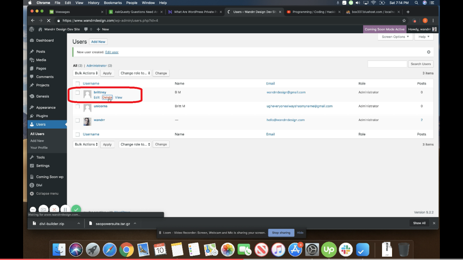 Since all your content is in a different user, you need to transfer it to the new one. To do that, go to the user where all your content is, then click 