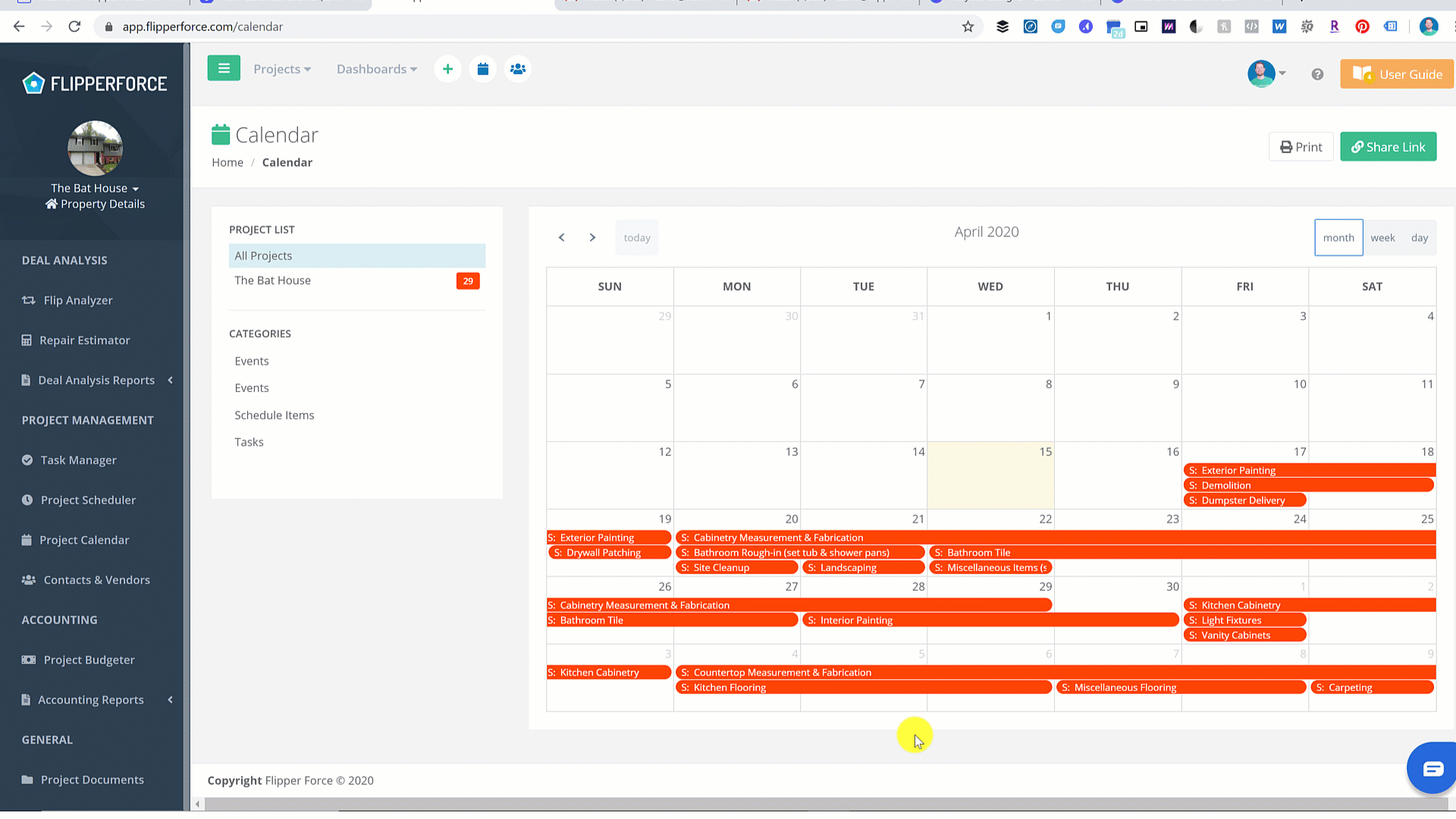 Project Calendar Add Event