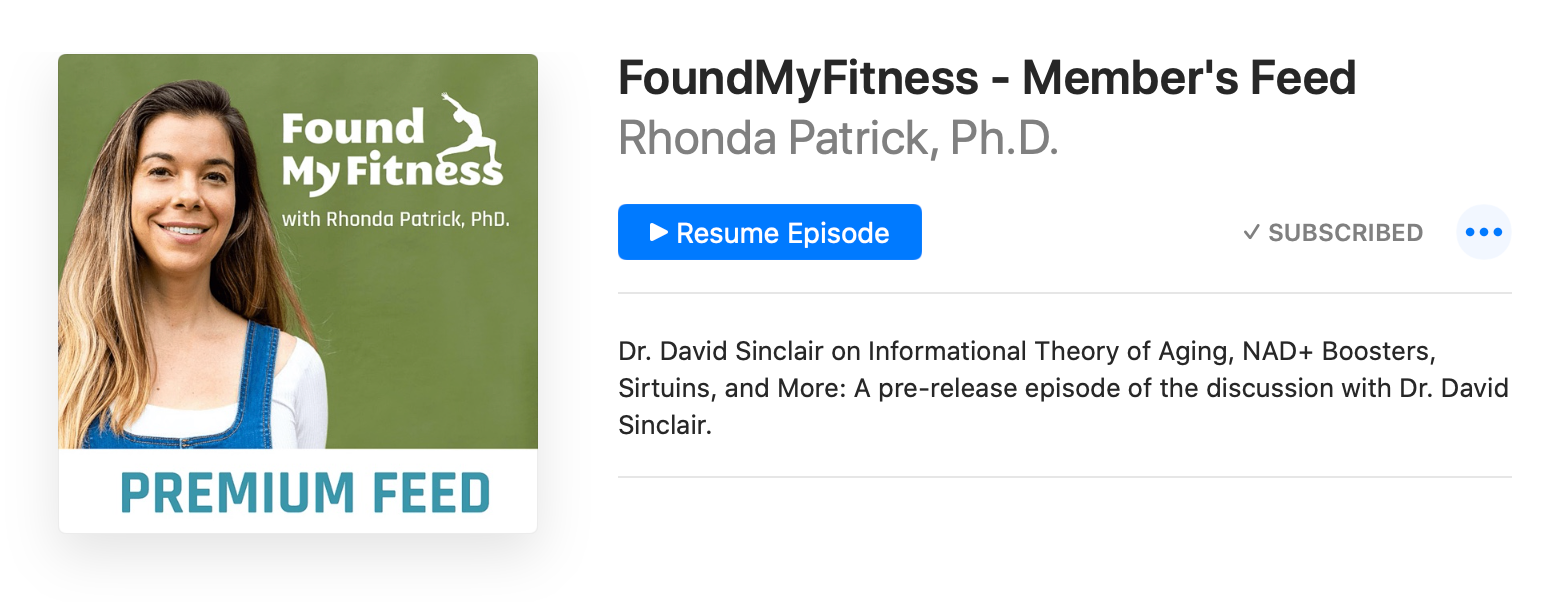 Screenshot of podcast player playing "Found My Fitness" podcast