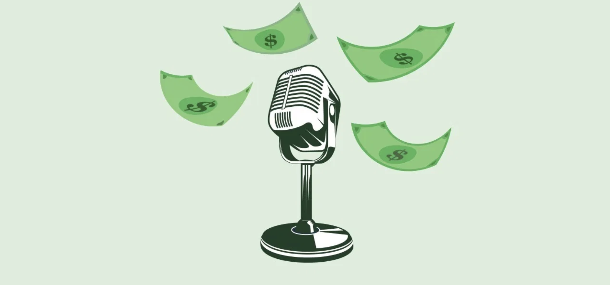 podcast microphone with money surrounding it
