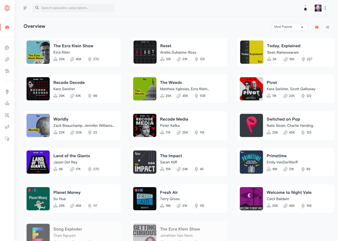 Screenshot of Supercast's new multi-show network feature