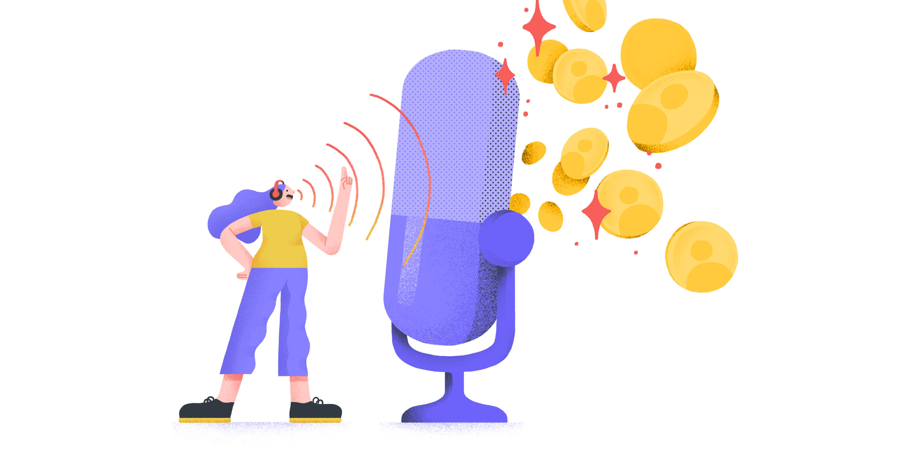 illustration of podcaster talking into a microphone